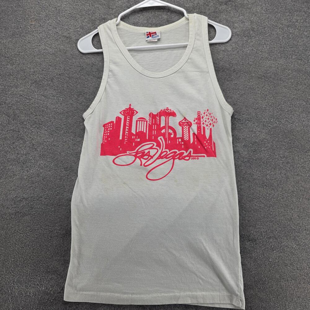 Vintage Reebok Tank Top Shirt Mens Medium Gray Las Vegas Skyline Graphic USA